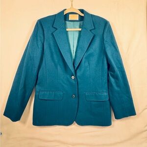 Vintage Pendleton Women'sTeal 100% Wool Blazer, 1980s